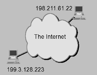 Each computer on the Internet cloud has a unique IP address